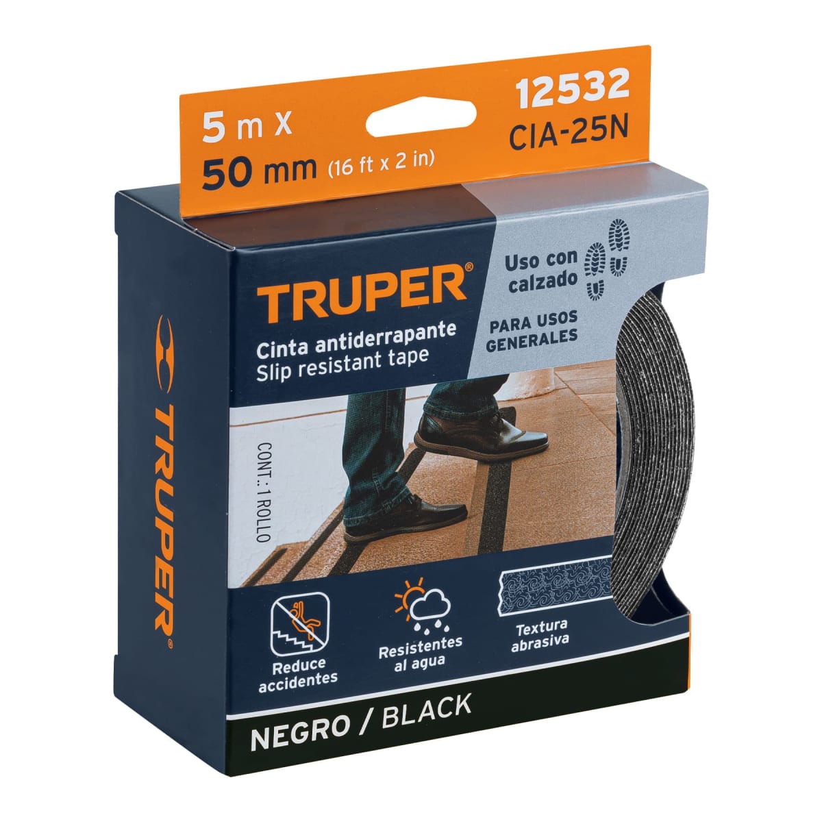CINTA ANTIDERRAPE NEGRO FOTOLUMINISCENTE 50 MM X 5M (CIA-25N) - TRUPER2