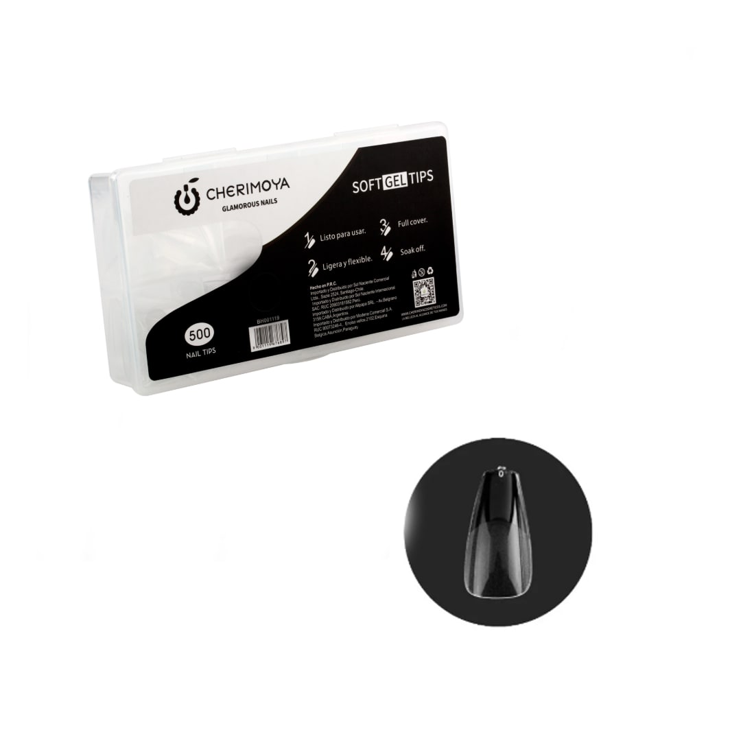 Tips Soft Gel Coffin Corto Cherimoya 500unid1
