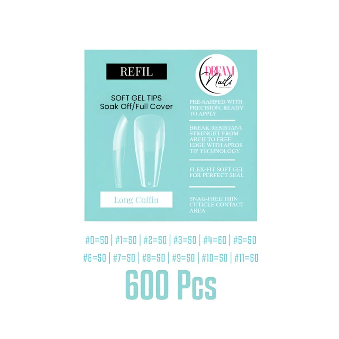 Tips Soft Gel Bolsa Long Coffin Dream Nails 600unid1