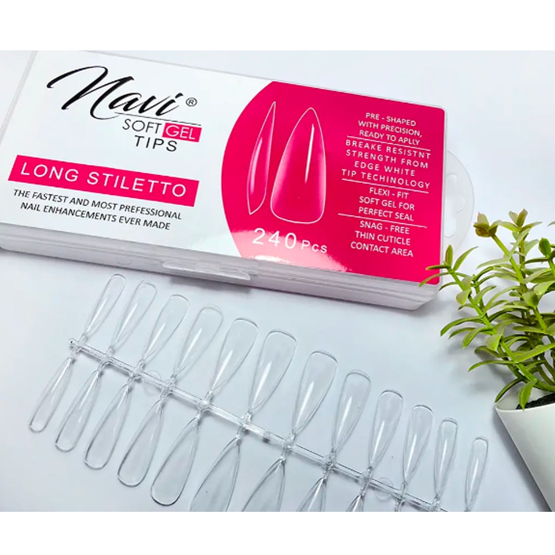 Tips Soft Gel Long Stiletto Navi 240unid1