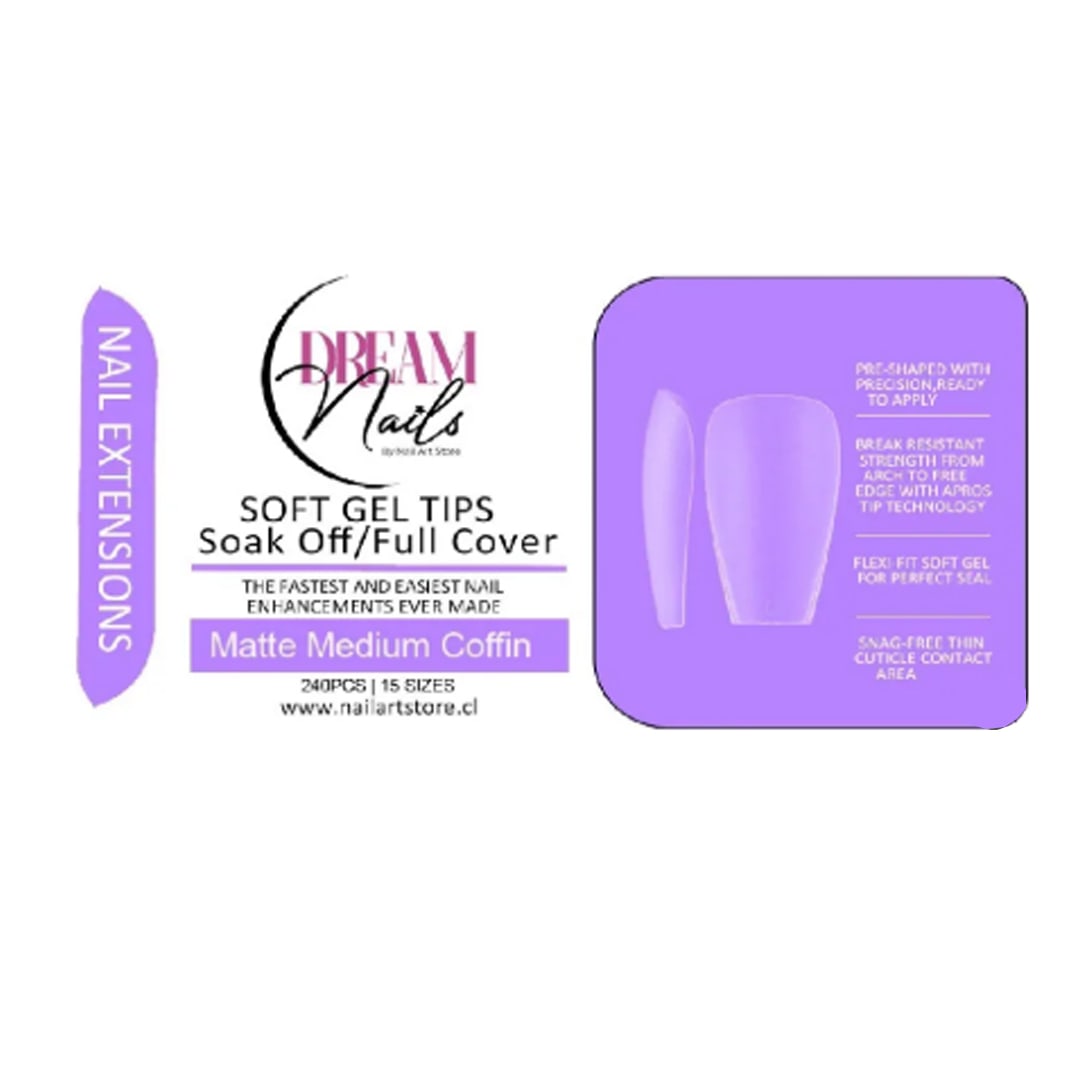 Tips Soft Gel Matte Medium Coffin Dream Nail 240unid1