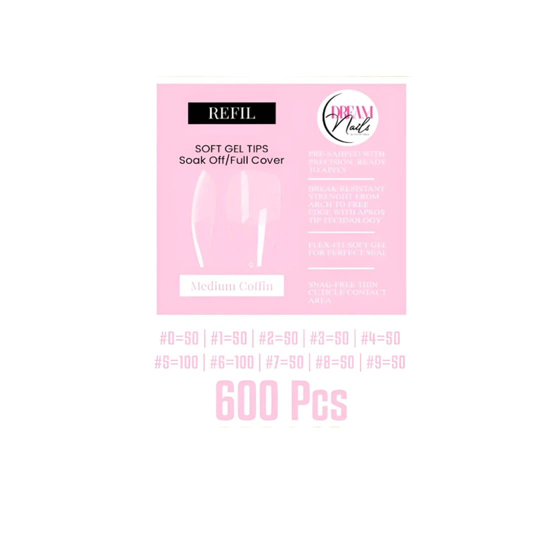 Tips Soft Gel Bolsa Medium Coffin Dream Nail 600unid1
