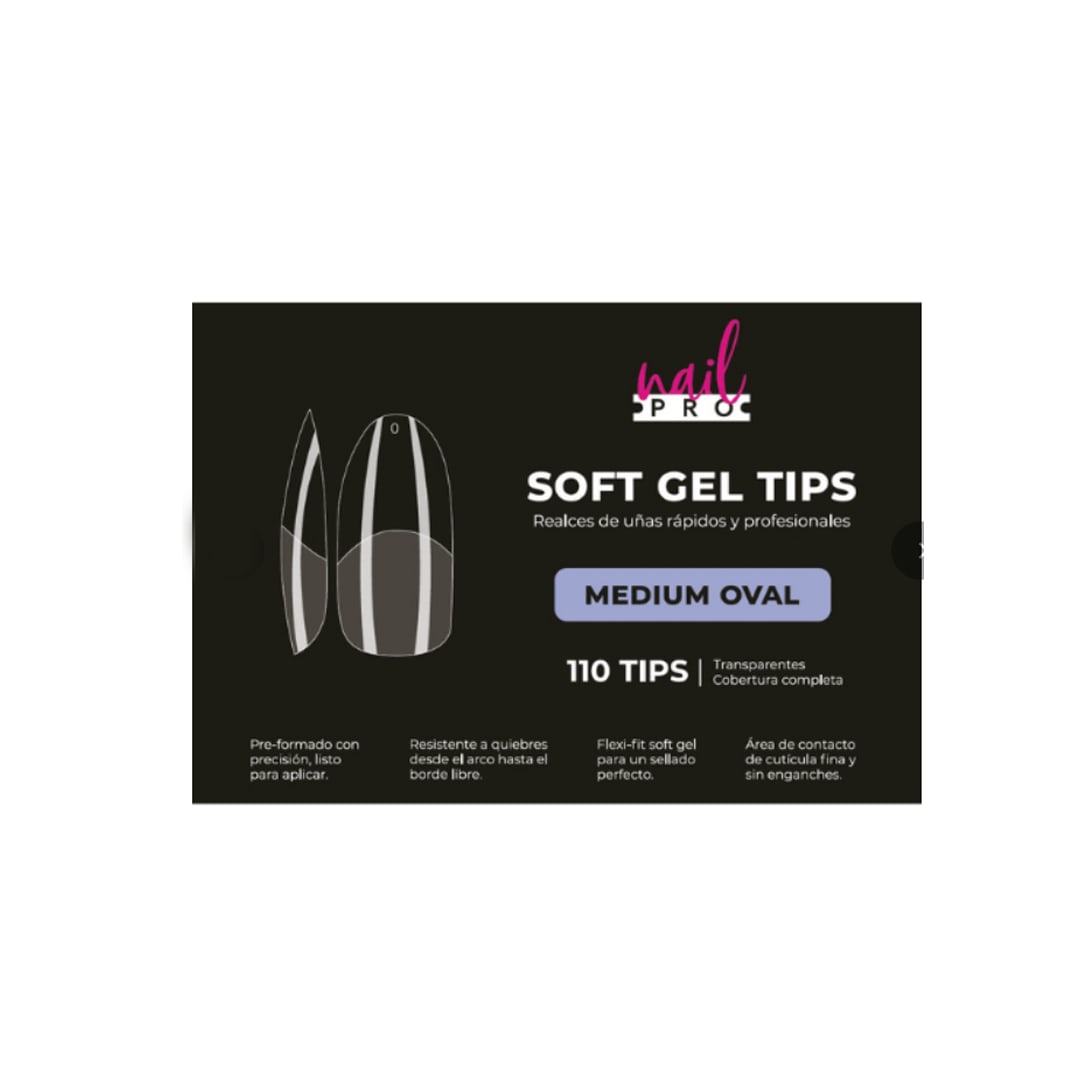 Tips Soft Gel Medium Oval Nail Pro 110unid1