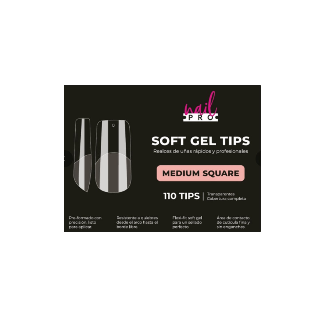 Tips Soft Gel Medium Square Nail Pro 110unid1