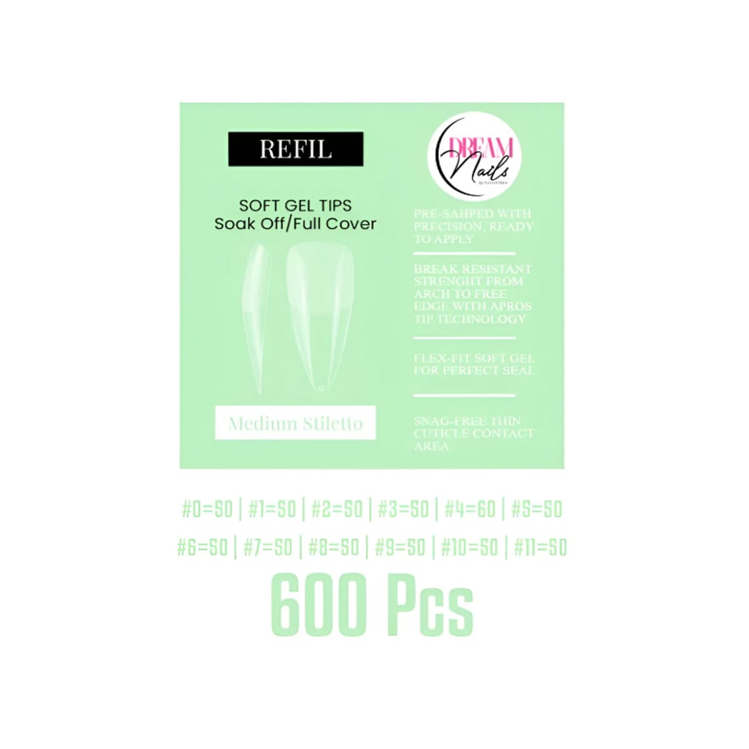 Tips Soft Gel Bolsa Medium Stiletto Dream Nail 600unid1