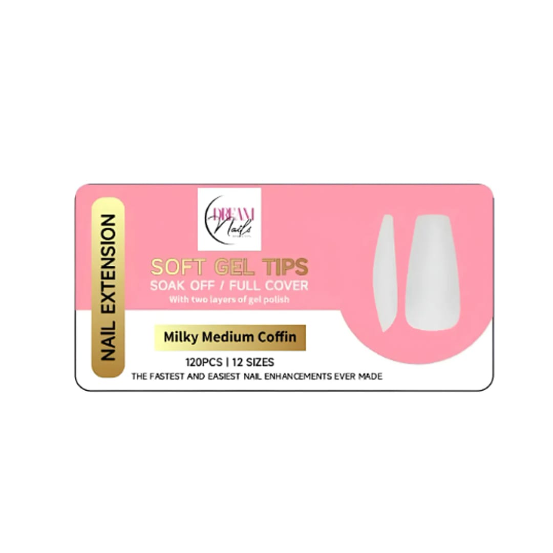 Tips Soft Gel Milky Medium Coffin Dream Nail 120unid1