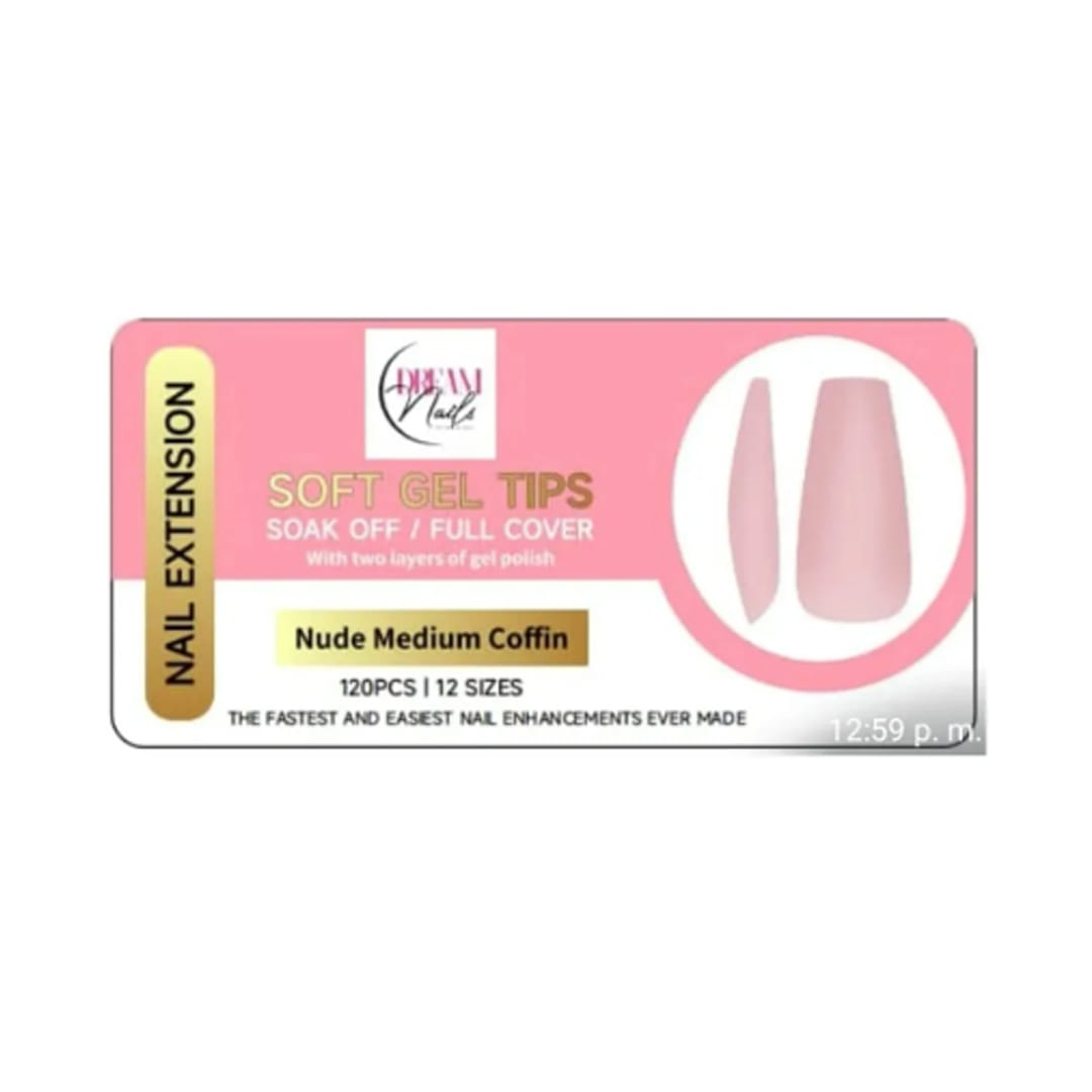 Tips Soft Gel Nude Medium Coffin Dream Nail 120unid1