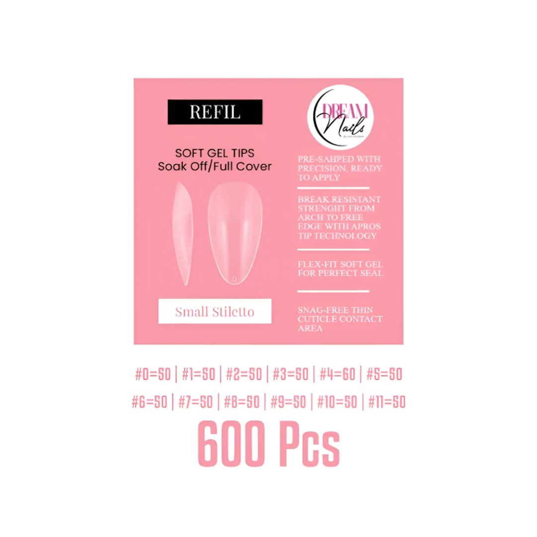 Tips Soft Gel Bolsa Small Stiletto Dream Nail 600unid1