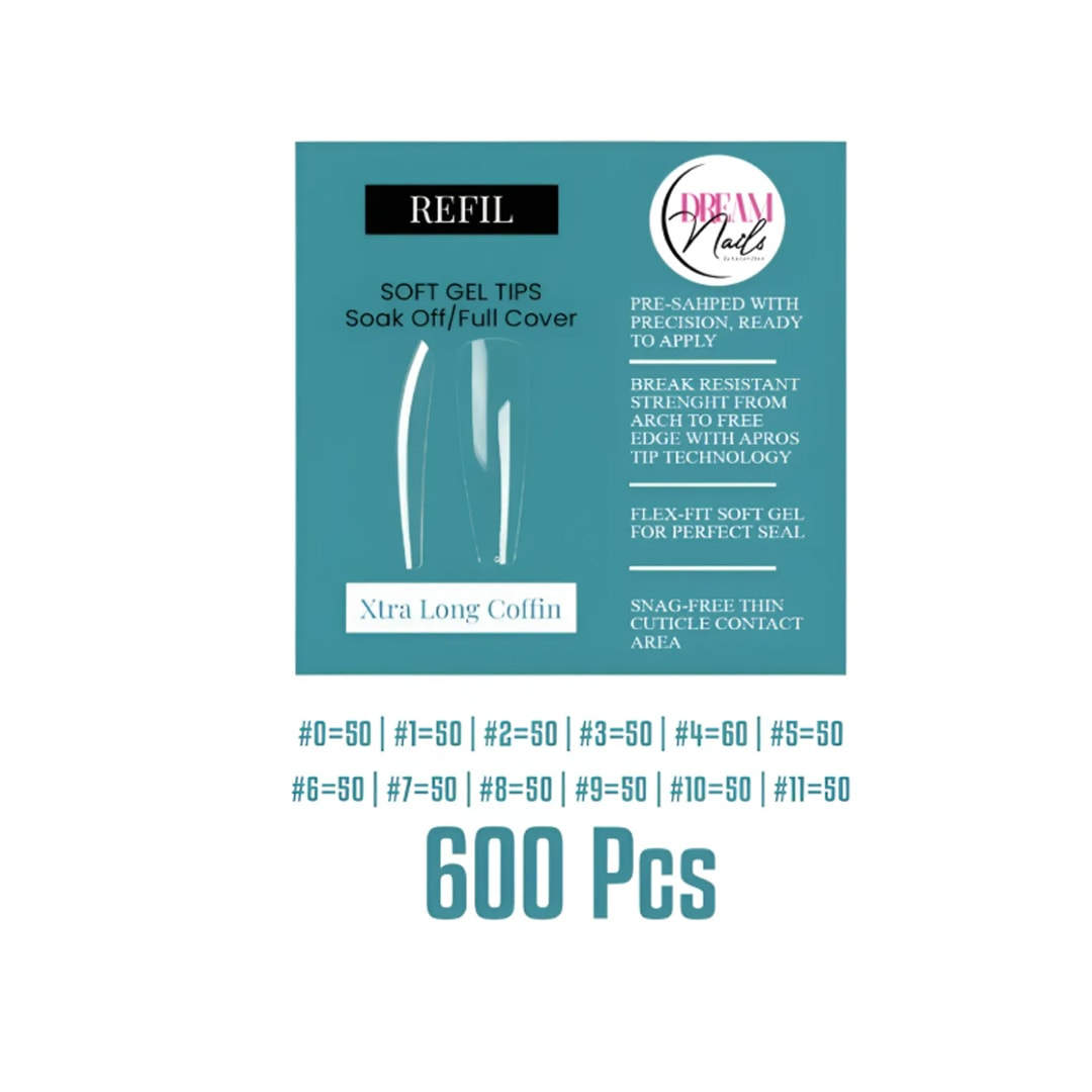 Tips Soft Gel Bolsa Xtralong Coffin Dream Nail 600unid1