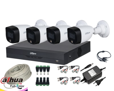 CCTV KIT DAHUA 4 CAM FULL COLOR WIZSENSE 1080 LITE INSTALADOR