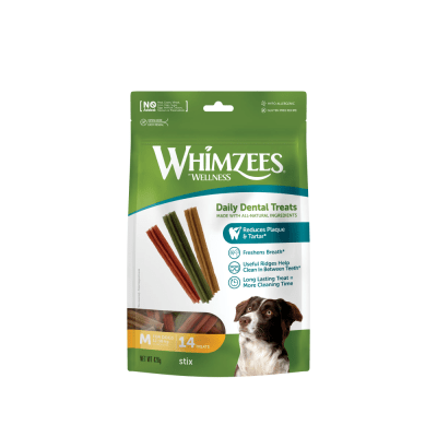 Whimzees Snack Perro Dental Stix Raza Mediana 420 gr (14 u)