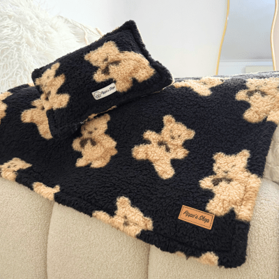 MANTA TEDDY NEGRO + ALMOHADA REGALO
