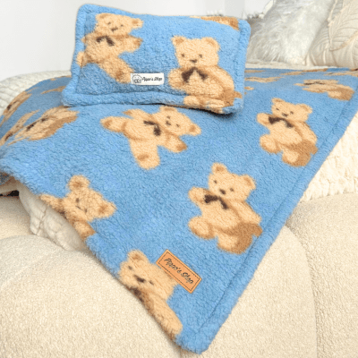 MANTA TEDDY CELESTE + ALMOHADA REGALO