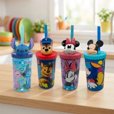 VASO CON BOMBILLA Y FIGURA 3D SURTIDAS 360ML