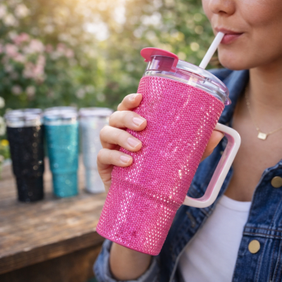VASO TERMICO CON BRILLANTES UNICOLOR
