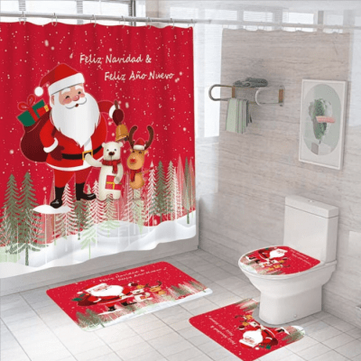PACK SET DE BAÑO + CORTINA NAVIDEÑO1