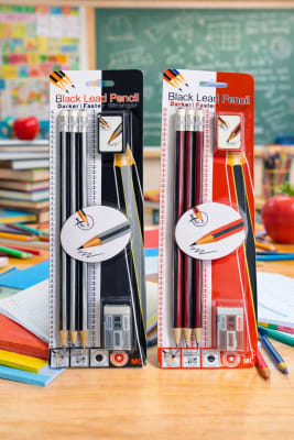 SET DE 6 LAPICES GRAFITOS + GOMA + SACAPUNTA BLACK LEAD PENCIL