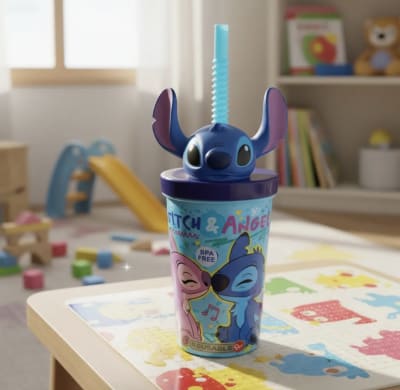 VASO CON BOMBILLA Y FIGURA 3D MICKEY/STITCH 360ML