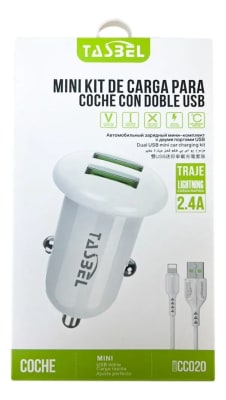 MINI KIT DE CARGA PARA COCHE CON DOBLE USB LIGHTINING