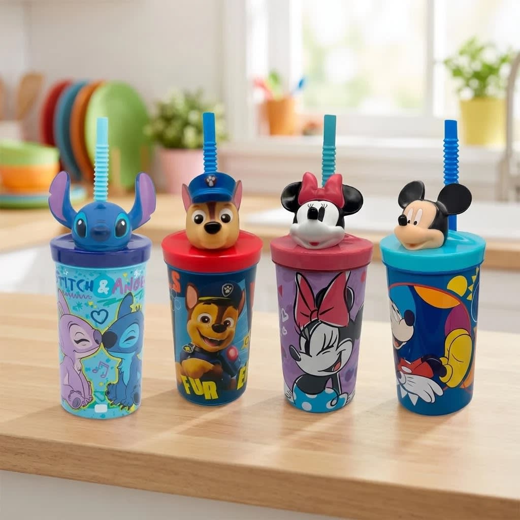 VASO CON BOMBILLA Y FIGURA 3D SURTIDAS 360ML 0