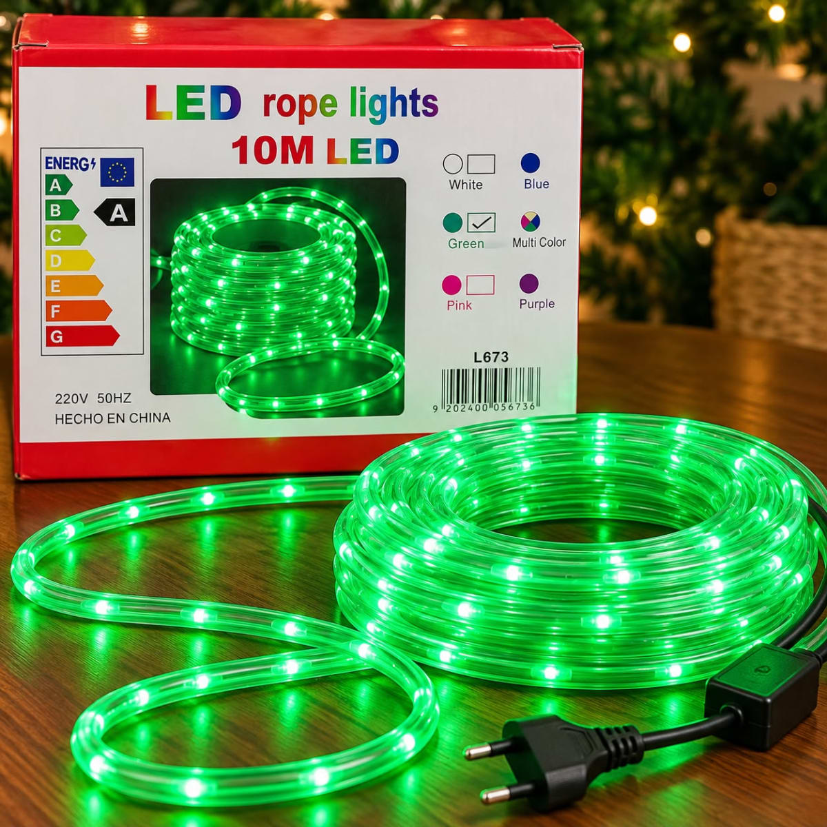 LUZ MANGUERA CON ENCHUFE DE 10M VERDE Y MULTICOLOR2