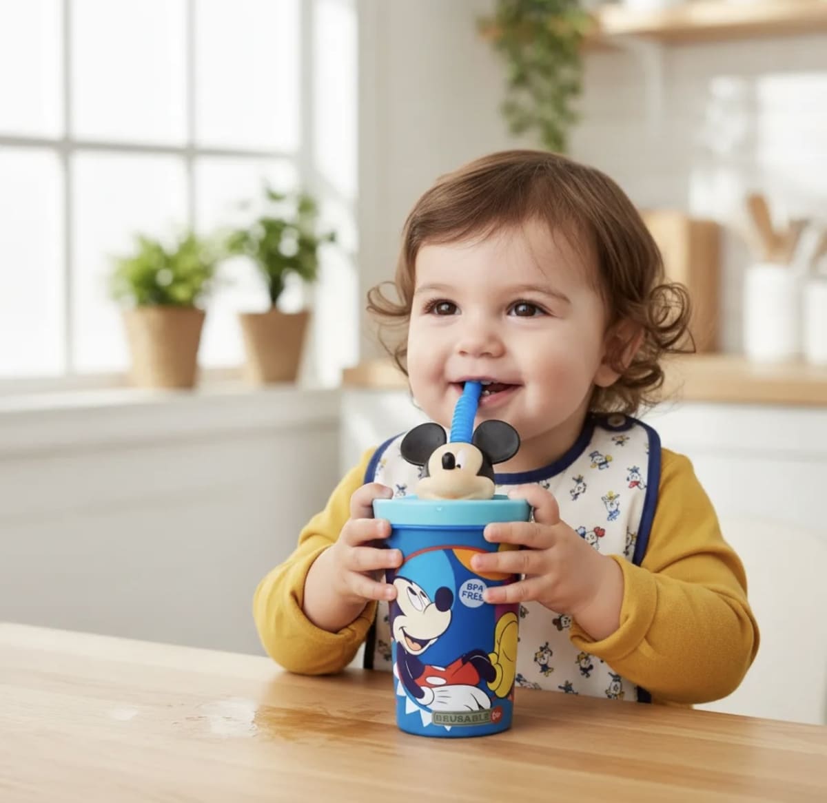 VASO CON BOMBILLA Y FIGURA 3D MICKEY/STITCH 360ML2