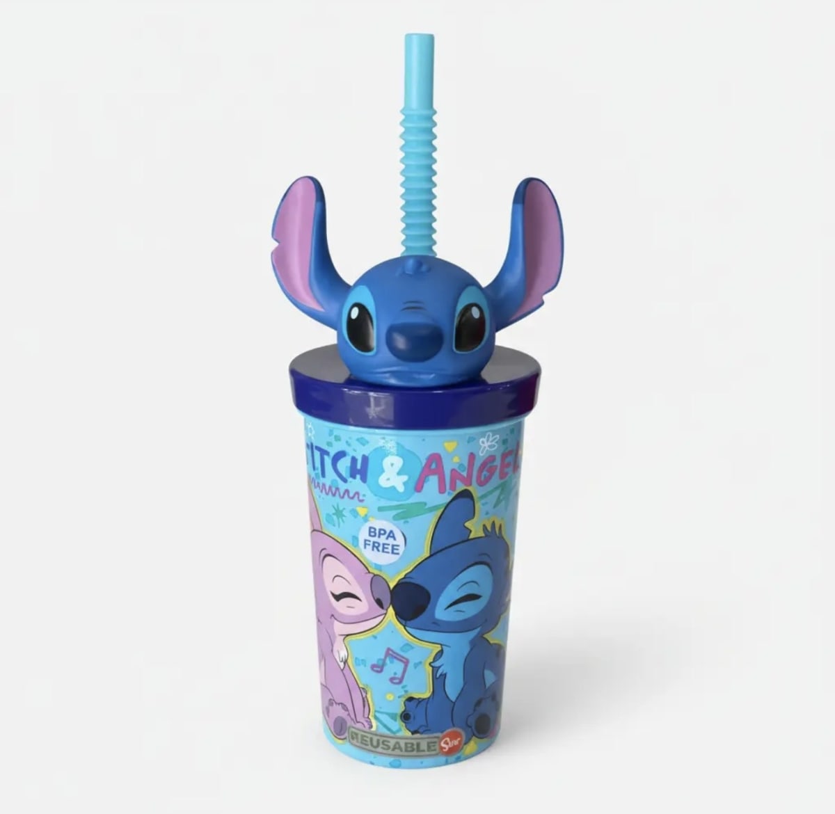 VASO CON BOMBILLA Y FIGURA 3D MICKEY/STITCH 360ML3