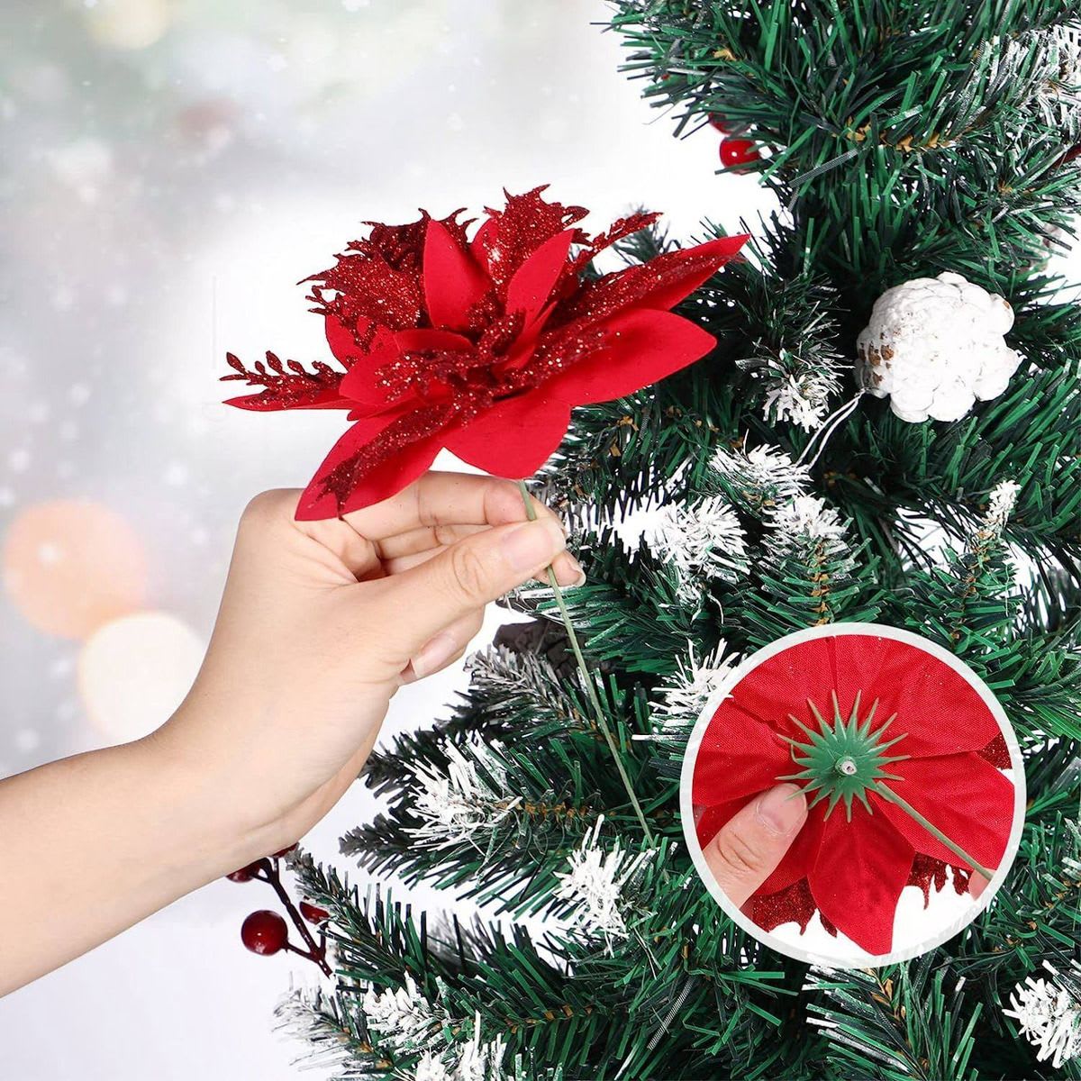 PACK 10 FLOR NAVIDEÑA ESCARCHADA 0