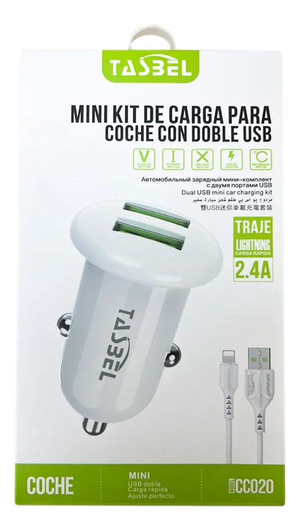 MINI KIT DE CARGA PARA COCHE CON DOBLE USB LIGHTINING 0