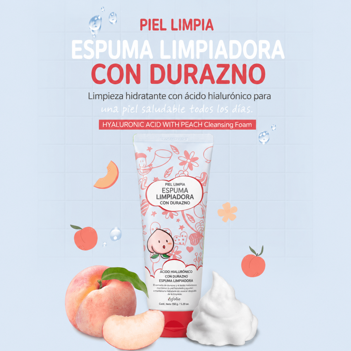 Esfolio Hyaluronic Acid With Peach Cleansing Foam 150g2