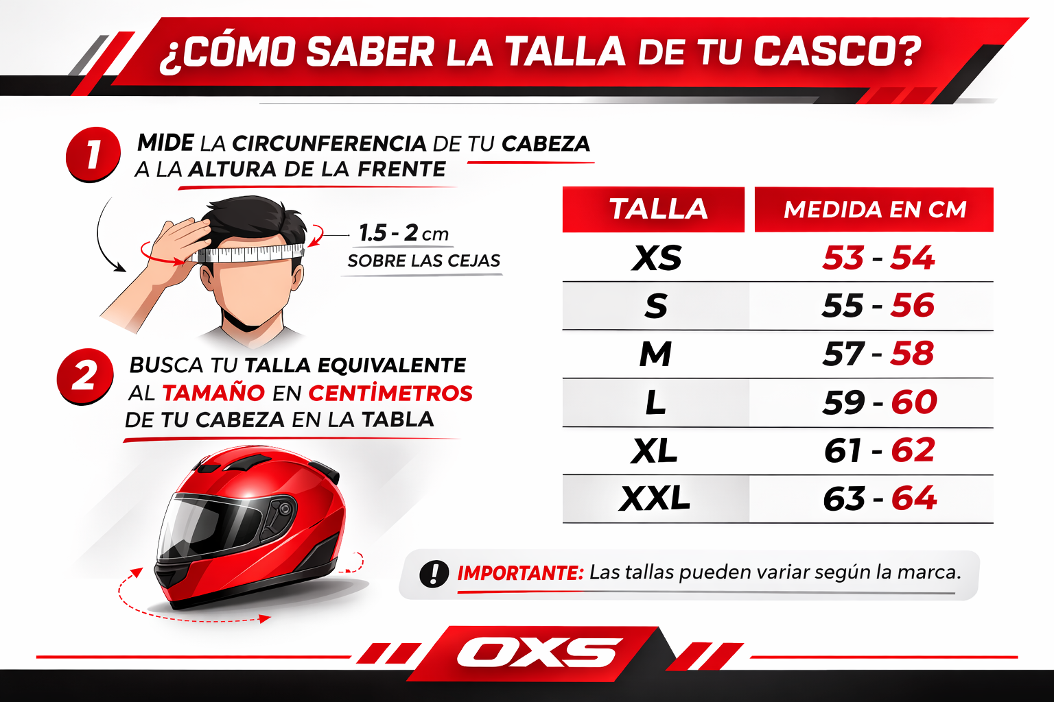 Como saber la talla de mi casco moto oxs chile
