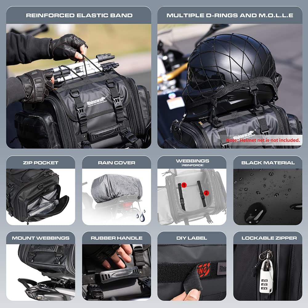 Bolso de cola para moto Rhinowalk MT4026 expandible de 19 a 26