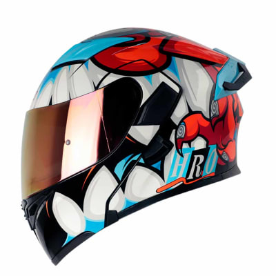 Casco Moto Hro 3400dv bad bunny celeste brillo Abatible Sun Visor Certificación Dot
