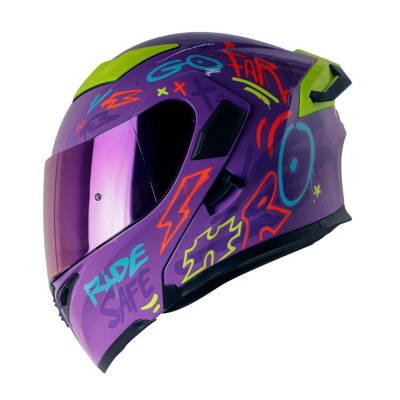 Casco Moto Hro 3400dv destroy morado Abatible Sun Visor Certificación Dot