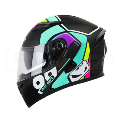 Casco Moto Hro 3400 classic n.b turq Abatible Con Sun Visor Dot
