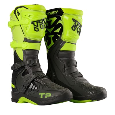 Botas para moto tiger racing t2 negro amarillo fluor motocross enduro