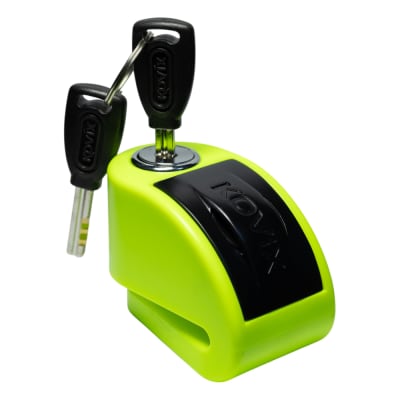 Candado disco moto kovix con alarma kt6-fo verde fluor1
