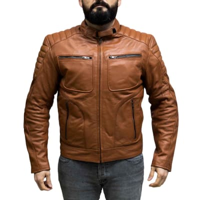 Chaqueta para moto armad gear falcon cuero cafe
