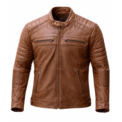Chaqueta moto armad cuero classic cafe1