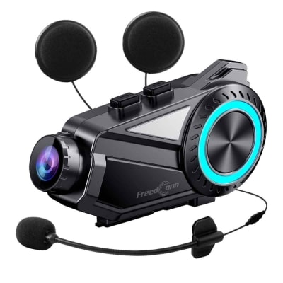 Manos libres para casco moto freedconn R3 camara 2k bluetooth intercomunicador 6 vias 1000mts radio FM