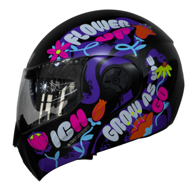 Casco moto ich 3110 jr flower up fc abatible con sun visor certificación dot
