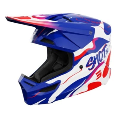 Casco moto shot furious kid beast blue red glossy motocross enduro niño