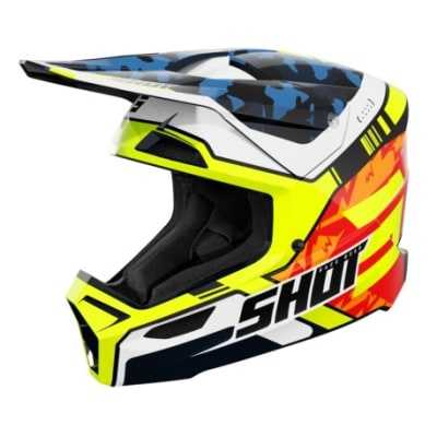 Casco moto shot furious kid flash blue neon yellow motocross enduro niño
