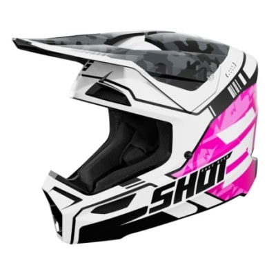 Casco moto shot furious kid flash pink glossy motocross enduro niño