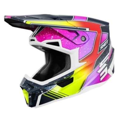 Casco moto shot lite racing blue neon yellow pearly motocross enduro