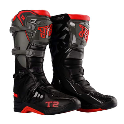 Botas para moto tiger racing t2 ng/rojo fluor motocross enduro1