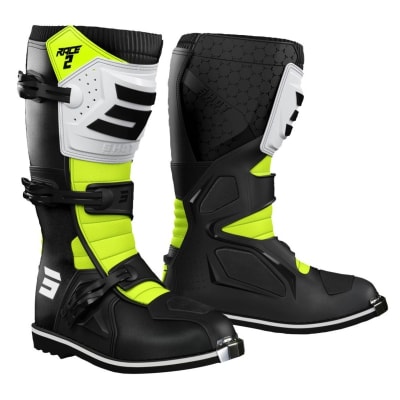 Botas moto shot race 2 kid black white yellow motocross enduro para niño
