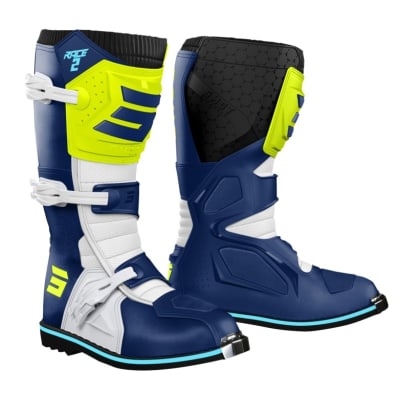 Botas moto shot race 2 kid blue neon yellow motocross enduro para niño