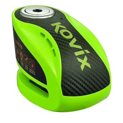 Candado disco para moto kovix knx10 verde fluor con alarma 120db seguro de 10mm con doble lock1
