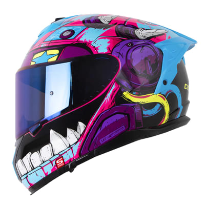 Casco moto shaft pro 610dv evo cyberpunk fc.b az integral sun visor1